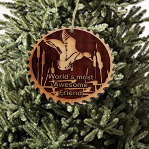 Sawblade with Duck Worlds Most Awesome Friend - Cedar Ornament