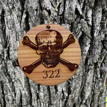 Load image into Gallery viewer, Skull and Bones 322 - Cedar Ornament