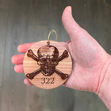 Load image into Gallery viewer, Skull and Bones 322 - Cedar Ornament