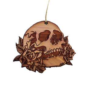 Skulls and Roses - Cedar Ornament