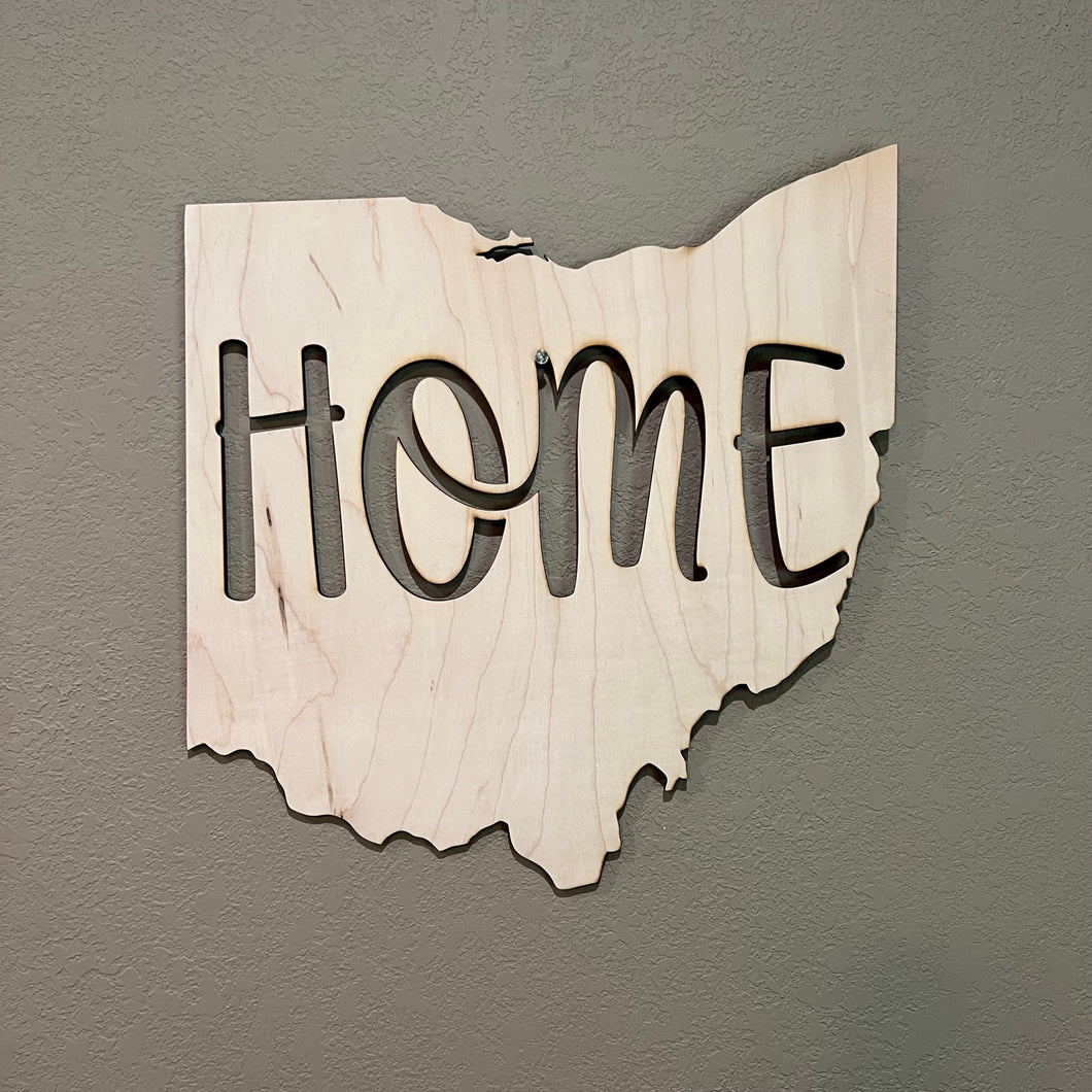 State Home Ohio sign Raw Maple Wood 15x15