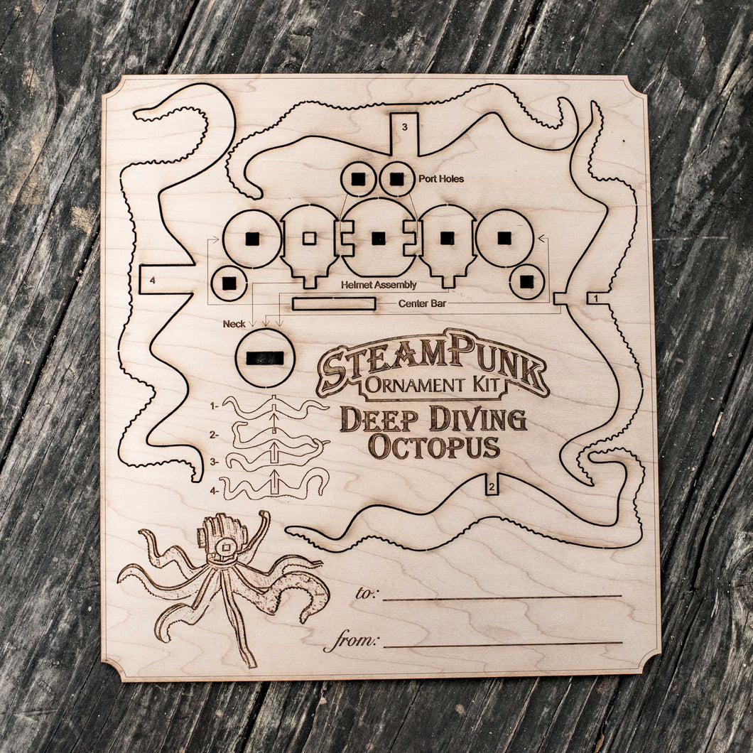 Steampunk Ornament Kit - Deep Diving Octopus - Raw Wood (Assembly Required)