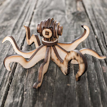 Load image into Gallery viewer, Steampunk Ornament Kit - Deep Diving Octopus - Raw Wood (Assembly Required)