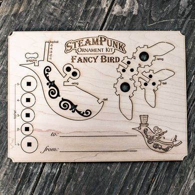 Steampunk Ornament Kit - Fancy Bird - Raw Wood (Assembly Required)