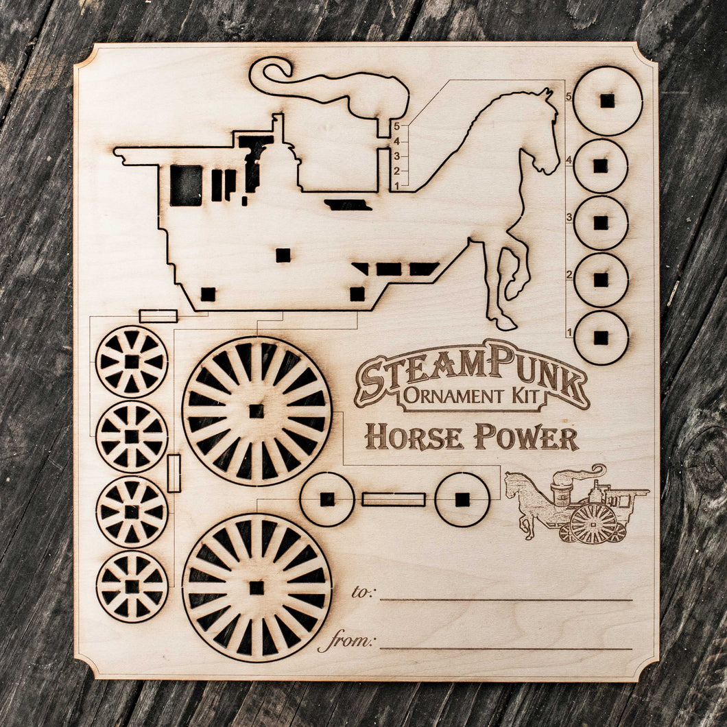 Steampunk Ornament Kit - Horse Power - Raw Wood (Assembly Required)