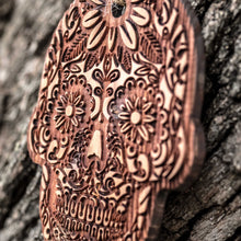 Load image into Gallery viewer, Sugar Skull - Raw Cedar Ornament 3x3in