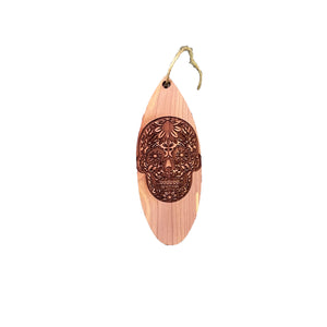 Sugar Skull Surfboard - Cedar Ornament