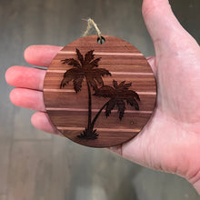 Load image into Gallery viewer, Sunset and Palm Trees - Cedar Ornament