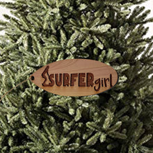 Load image into Gallery viewer, Surfer Girl Surfboard - Cedar Ornament