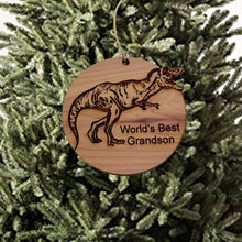 Load image into Gallery viewer, TRex Dinosaur Worlds Best Grandson - Cedar Ornament