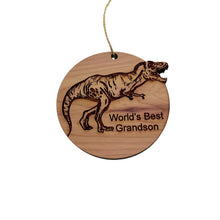 Load image into Gallery viewer, TRex Dinosaur Worlds Best Grandson - Cedar Ornament