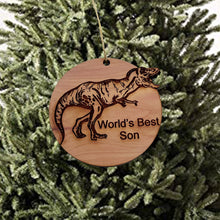 Load image into Gallery viewer, TRex Dinosaur Worlds Best Son - Cedar Ornament