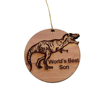 Load image into Gallery viewer, TRex Dinosaur Worlds Best Son - Cedar Ornament