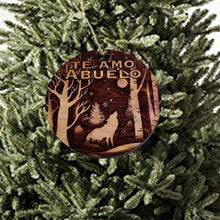 Load image into Gallery viewer, Te Amo Abuelo Winter wolf - cedar ornament