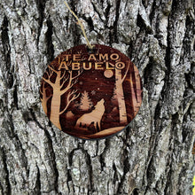 Load image into Gallery viewer, Te Amo Abuelo Winter wolf - cedar ornament