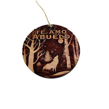 Load image into Gallery viewer, Te Amo Abuelo Winter wolf - cedar ornament