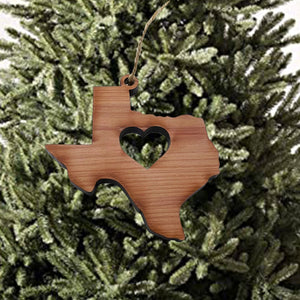 Texas with Heart - Cedar Ornament