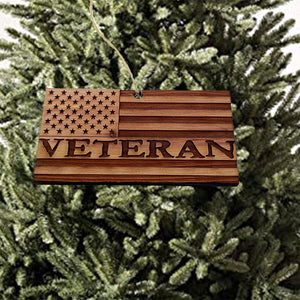 Veteran American Flag - Cedar Ornament