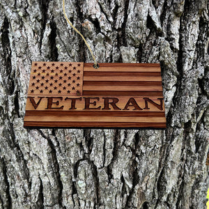 Veteran American Flag - Cedar Ornament