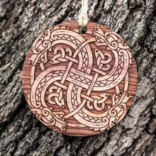 Load image into Gallery viewer, Viking Dragon Knot - Raw Cedar Ornament 3x3in