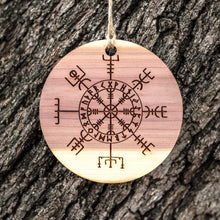 Load image into Gallery viewer, Viking Vegvisir Aegishjalmur - Raw Cedar Ornament 3x3in