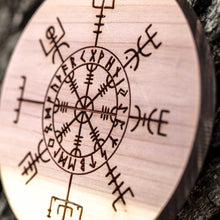 Load image into Gallery viewer, Viking Vegvisir Aegishjalmur - Raw Cedar Ornament 3x3in