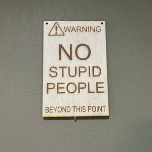 Warning no stupid people beyond this point 8x12 Sign