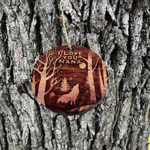 Load image into Gallery viewer, Winter Wolf I Love you Nana - cedar ornament