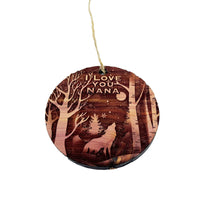 Load image into Gallery viewer, Winter Wolf I Love you Nana - cedar ornament