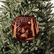 Load image into Gallery viewer, Winter Wolf Worlds Best Aunt - cedar ornament