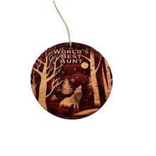 Load image into Gallery viewer, Winter Wolf Worlds Best Aunt - cedar ornament