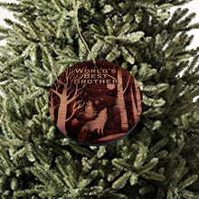 Load image into Gallery viewer, Winter Wolf Worlds Best Brother - cedar ornament