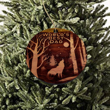 Load image into Gallery viewer, Winter Wolf Worlds Best Dad - cedar ornament