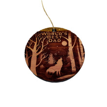 Load image into Gallery viewer, Winter Wolf Worlds Best Dad - cedar ornament