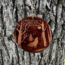 Load image into Gallery viewer, Winter Wolf Worlds Best Friend - cedar ornament