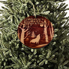 Load image into Gallery viewer, Winter Wolf Worlds Best Godfather - cedar ornament