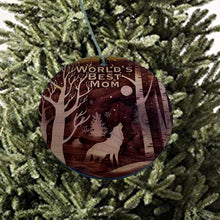 Load image into Gallery viewer, Winter Wolf Worlds Best Mom - cedar ornament