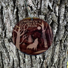 Load image into Gallery viewer, Winter Wolf Worlds Best Mom - cedar ornament