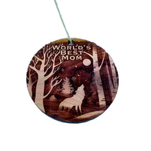 Load image into Gallery viewer, Winter Wolf Worlds Best Mom - cedar ornament