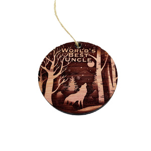 Winter Wolf Worlds Best Uncle - cedar ornament