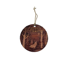 Load image into Gallery viewer, Custom PERSONALIZED Winter Wolf with your own wording - Raw Cedar Ornament 3x3in