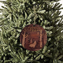 Load image into Gallery viewer, Custom PERSONALIZED Winter Wolf with your own wording - Raw Cedar Ornament 3x3in