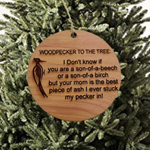 Load image into Gallery viewer, Woodpecker to the Tree - Cedar Ornament