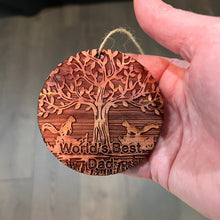 Load image into Gallery viewer, World&#39;s Best Dad Two Squirrels and Tree of Life - Cedar Ornament