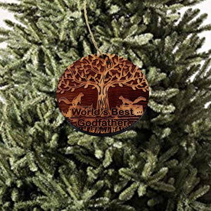 World's Best Godfather Two Squirrels and Tree of Life - Cedar Ornament