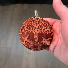 Load image into Gallery viewer, World&#39;s Best Godfather Two Squirrels and Tree of Life - Cedar Ornament