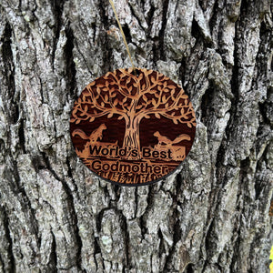 World's Best Godmother Two Squirrels and Tree of Life - Cedar Ornament