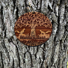 Load image into Gallery viewer, World&#39;s Best Mom Two Squirrels and Tree of Life - Cedar Ornament