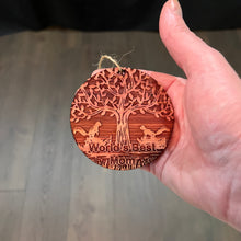 Load image into Gallery viewer, World&#39;s Best Mom Two Squirrels and Tree of Life - Cedar Ornament