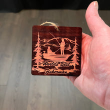 Load image into Gallery viewer, World&#39;s best Fisherman Fisherman - Cedar Ornament